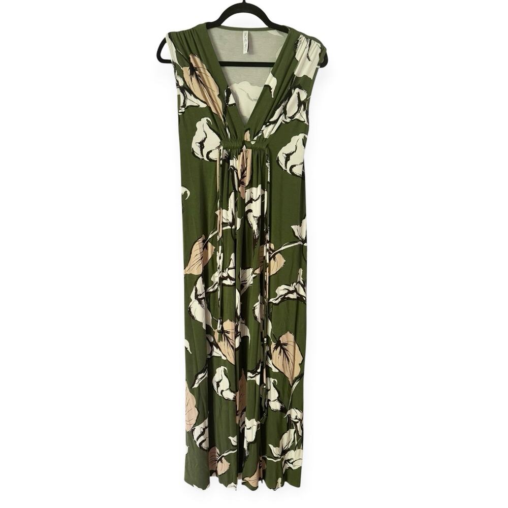 Rachel Pally Green Floral Jersey Knit Floral Maxi Dress Size XS